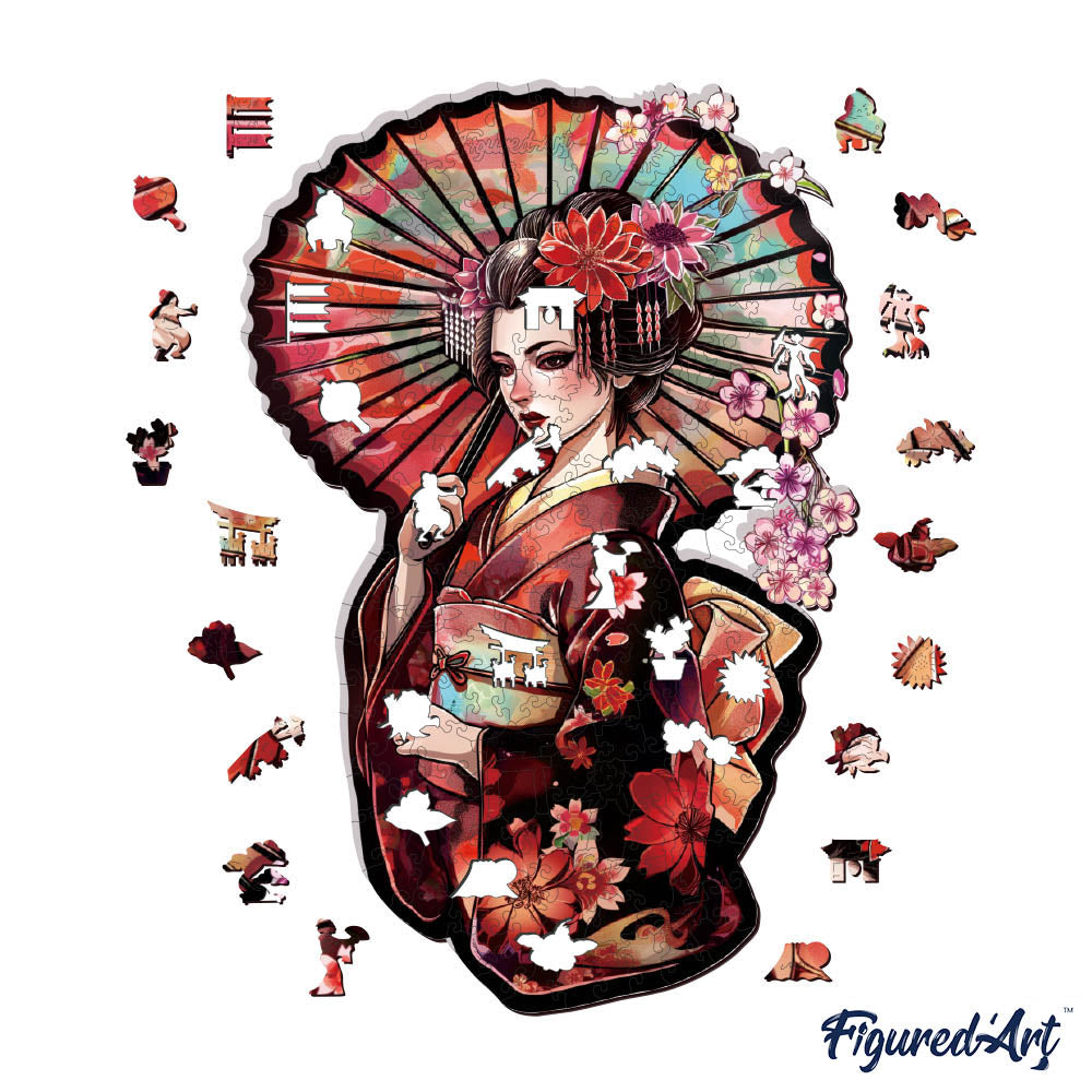 Wooden Puzzle - Geisha with Parasol