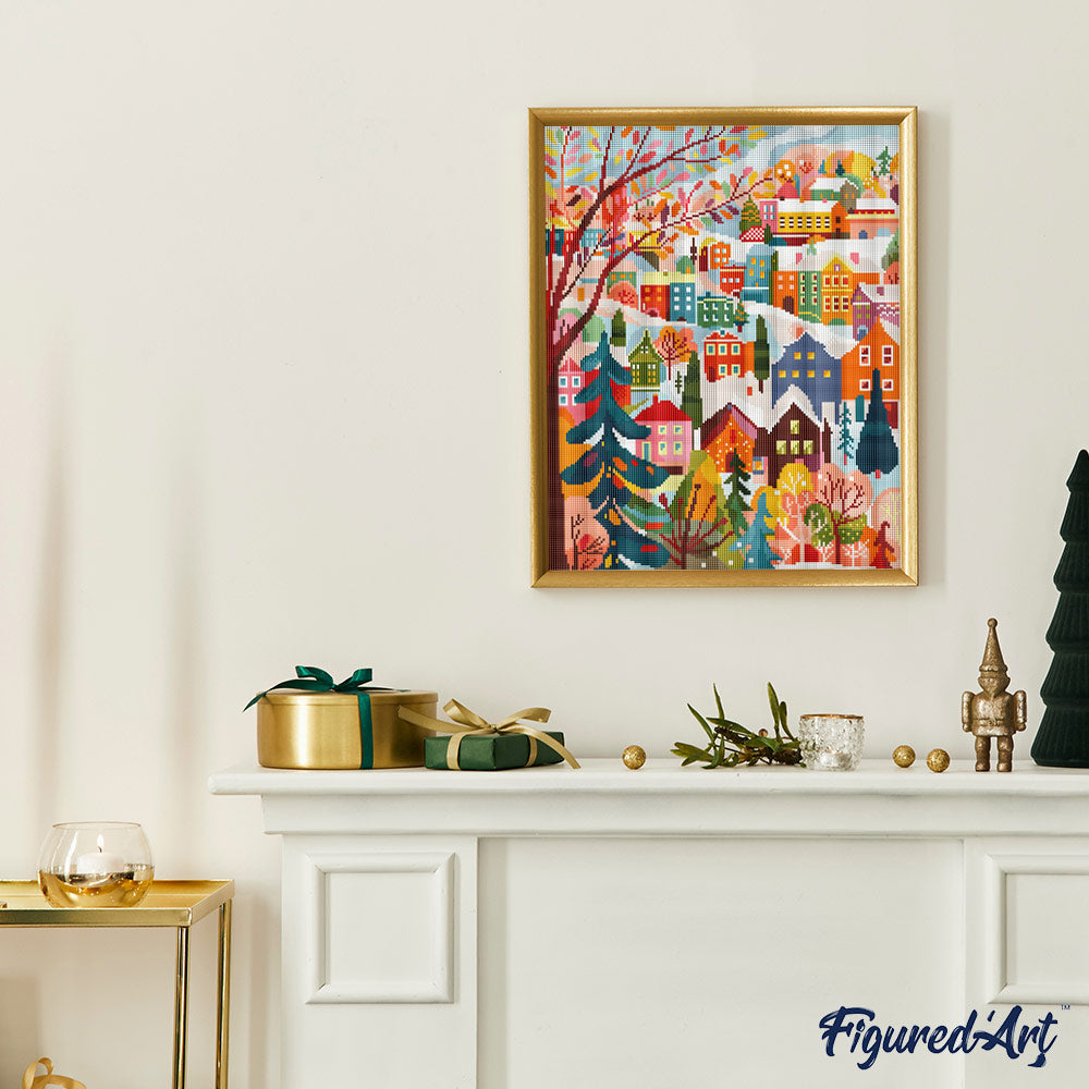 Diamond Painting Framed - Colorful Winter Village
