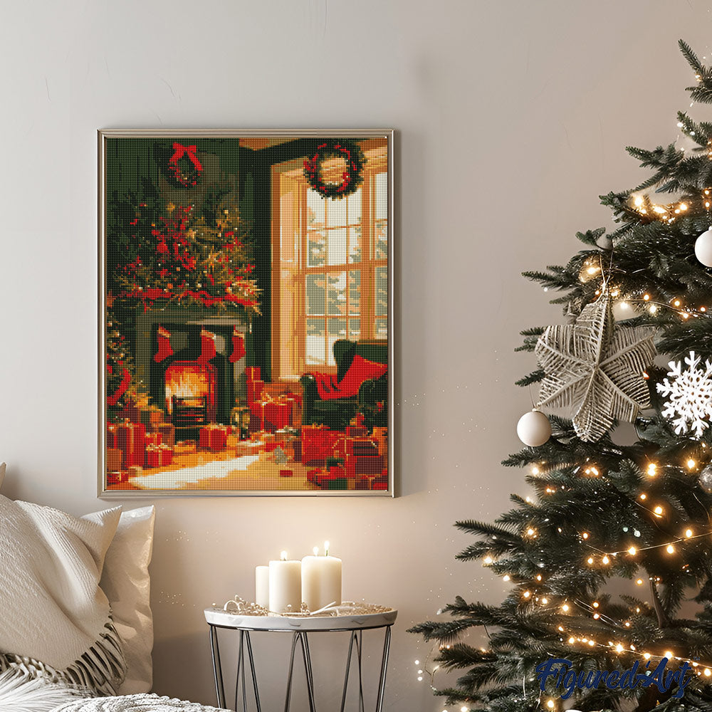 Diamond Painting Framed - Festive Fireplace Scene