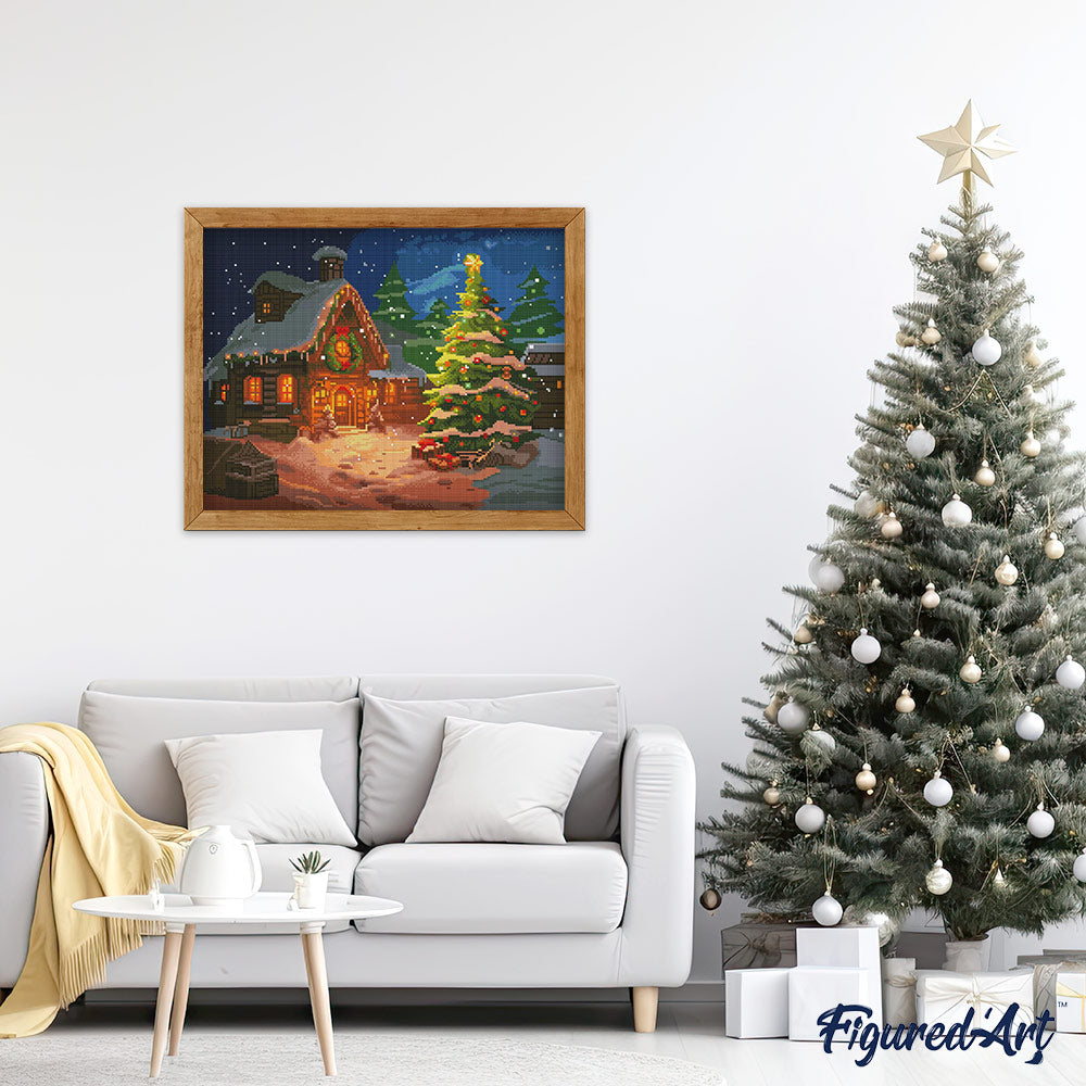 Diamond Painting Framed - Snowy Christmas Cottage