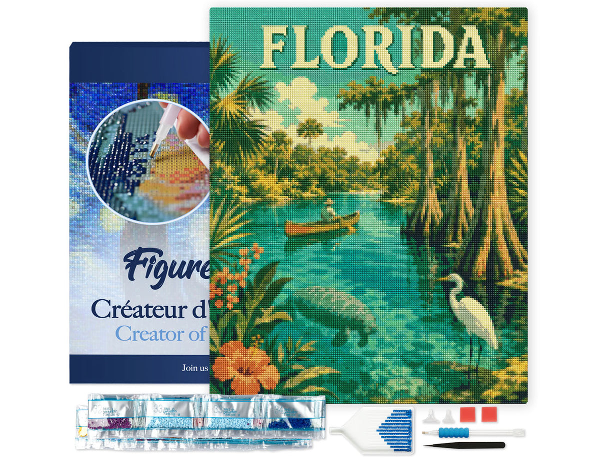 Diamond Painting framed - Florida Wildlife Vintage Poster FiguredArt