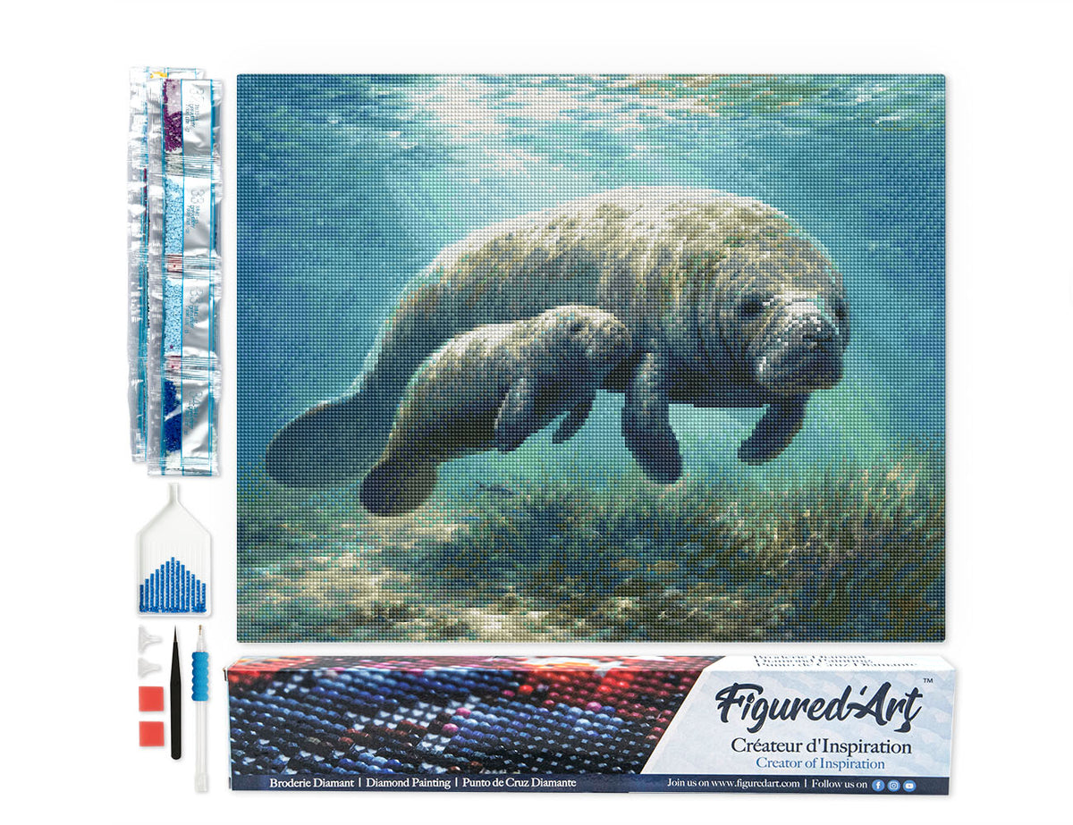 Diamond Painting - Manatee mom and baby cuddles FiguredArt