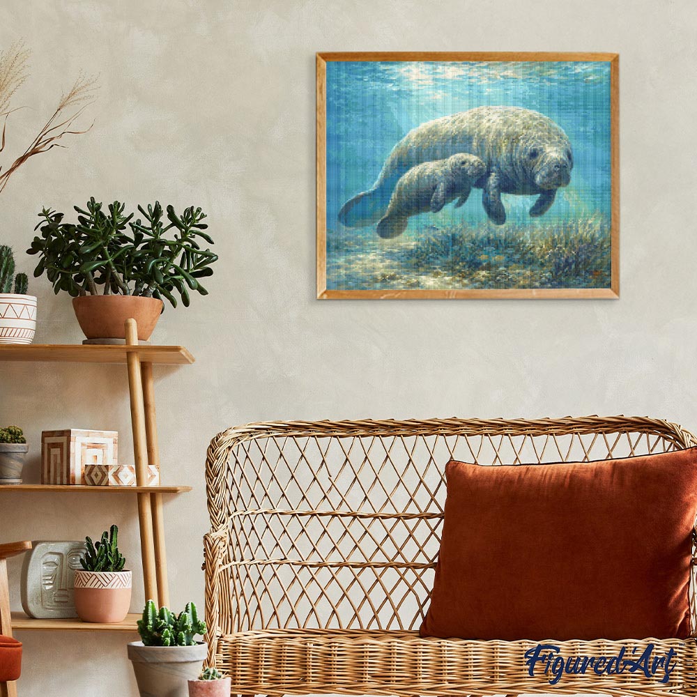 Diamond Painting - Manatee mom and baby cuddles