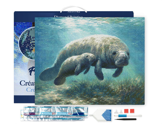 Diamond Painting framed - Manatee mom and baby cuddles FiguredArt
