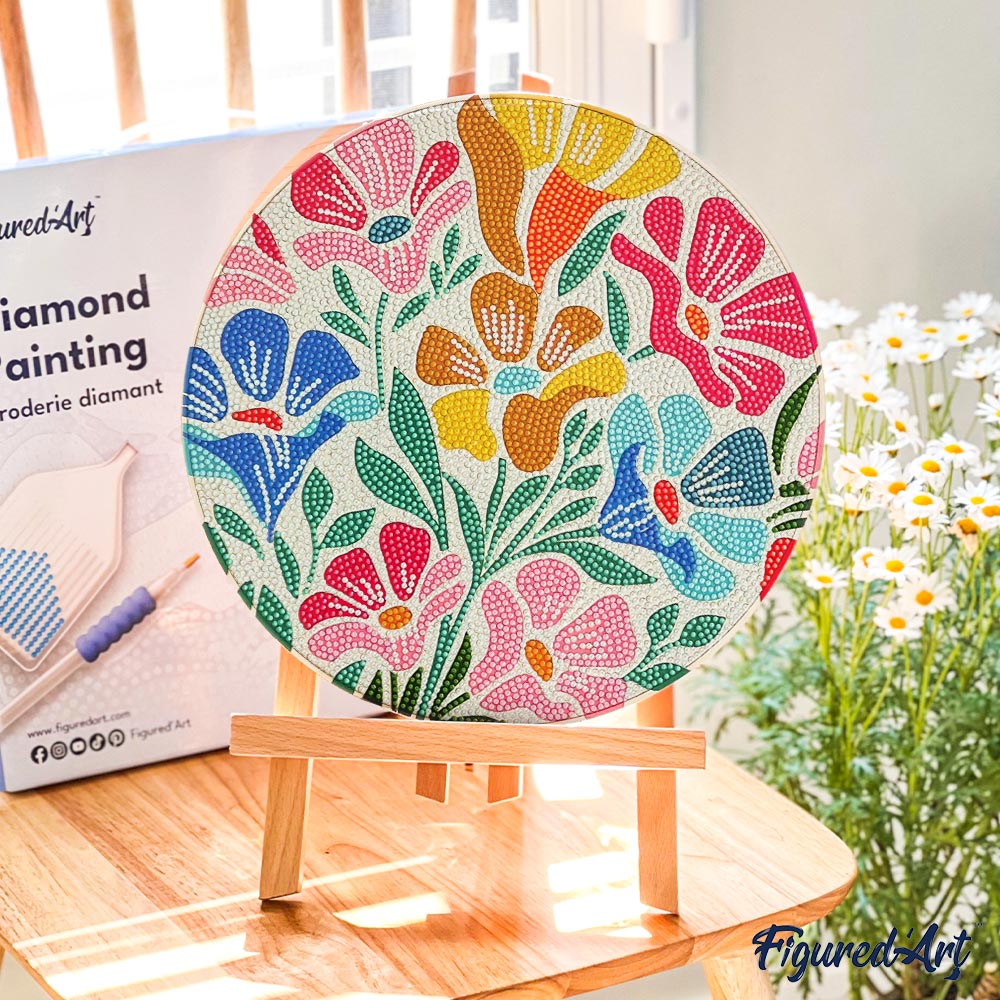 Diamond Painting on Wood Slice - Daisies