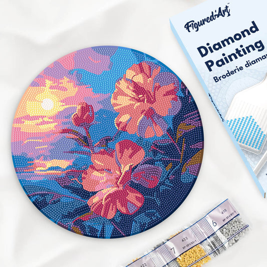 Diamond Painting on Wood Slice - Hibiscus at Sunset FiguredArt
