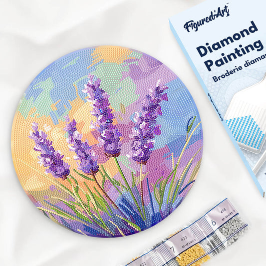 Diamond Painting on Wood Slice - Lavender FiguredArt