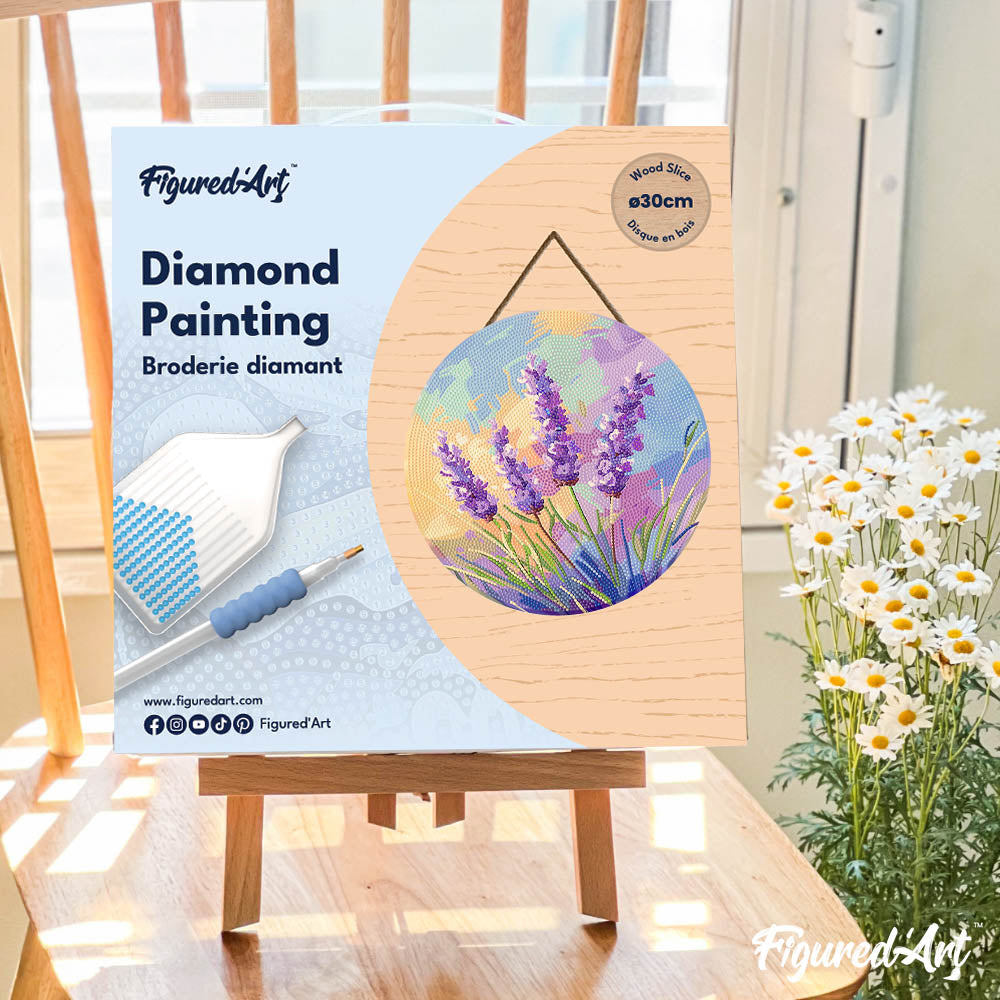 Diamond Painting on Wood Slice - Lavender