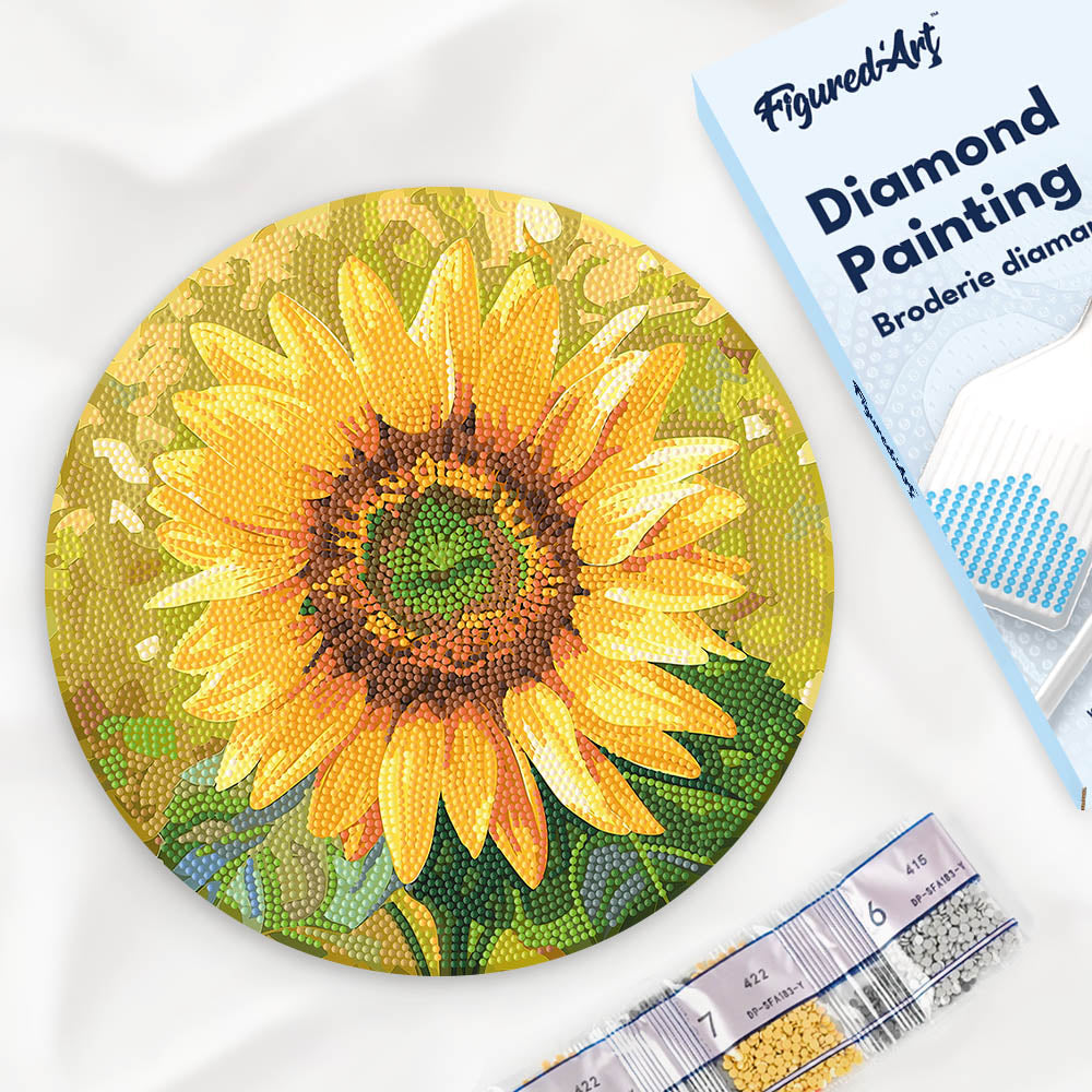 Diamond Painting on Wood Slice - Sunflower FiguredArt