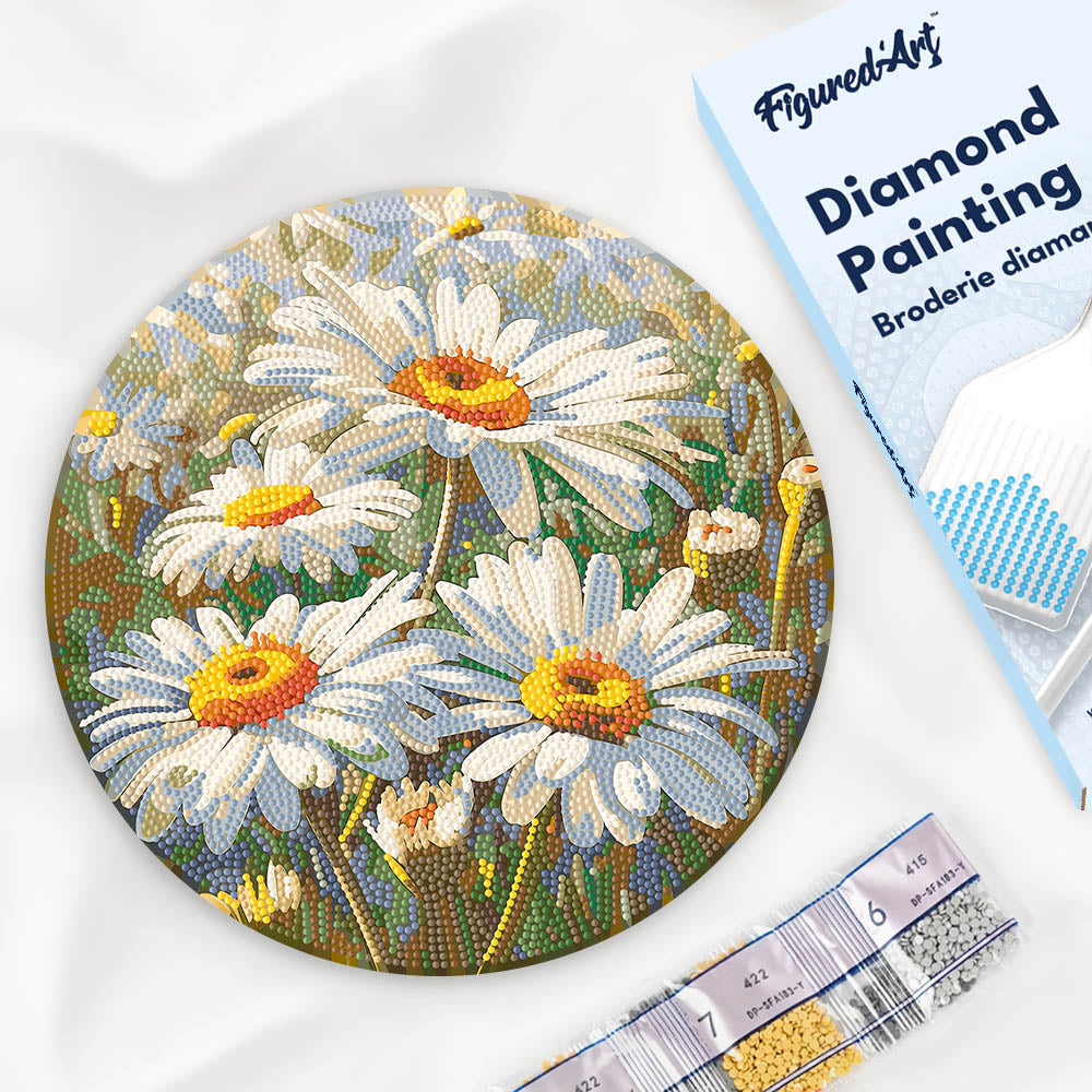 Diamond Painting on Wood Slice - Daisies FiguredArt