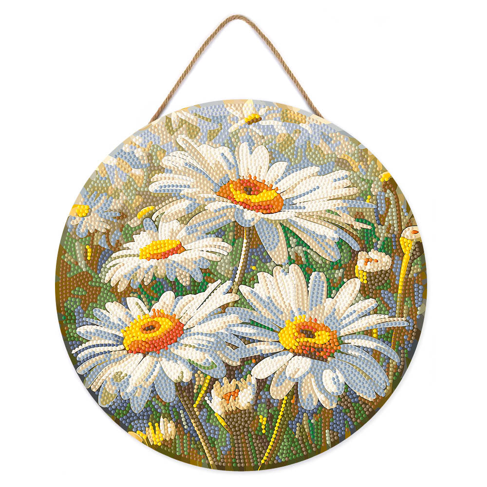 Diamond Painting on Wood Slice - Daisies