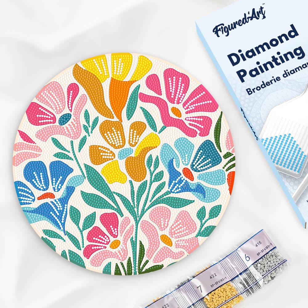 Diamond Painting on Wood Slice - Colorful Floral Pattern FiguredArt