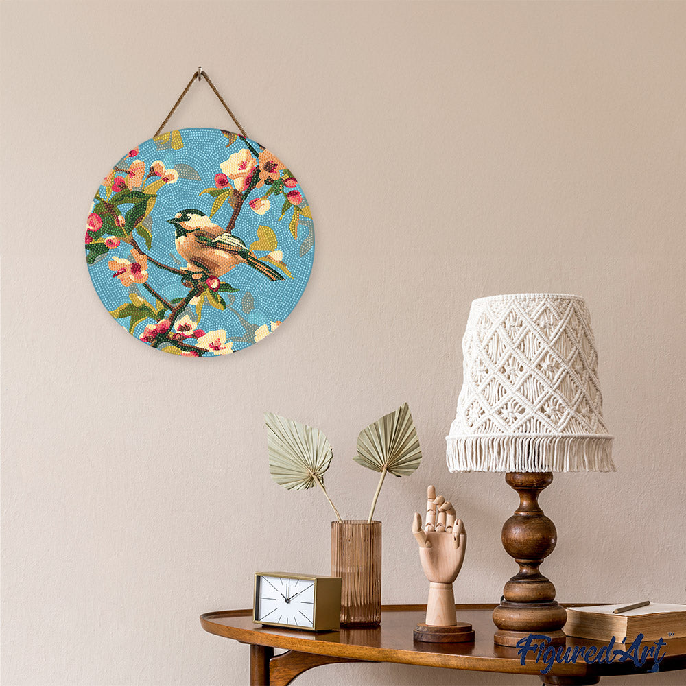 Diamond Painting on Wood Slice - Bird on Branch