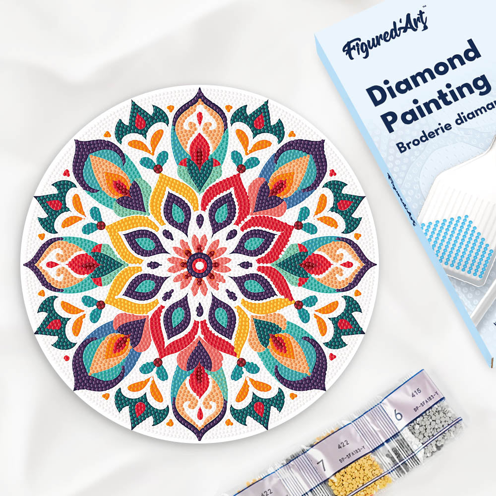 Diamond Painting on Wood Slice - Floral Mandala FiguredArt