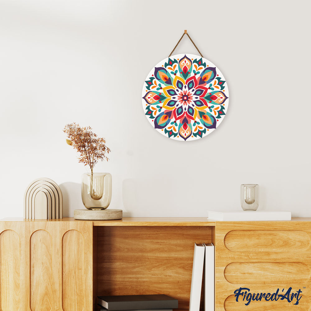 Diamond Painting on Wood Slice - Floral Mandala