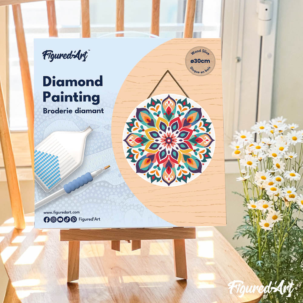 Diamond Painting on Wood Slice - Floral Mandala