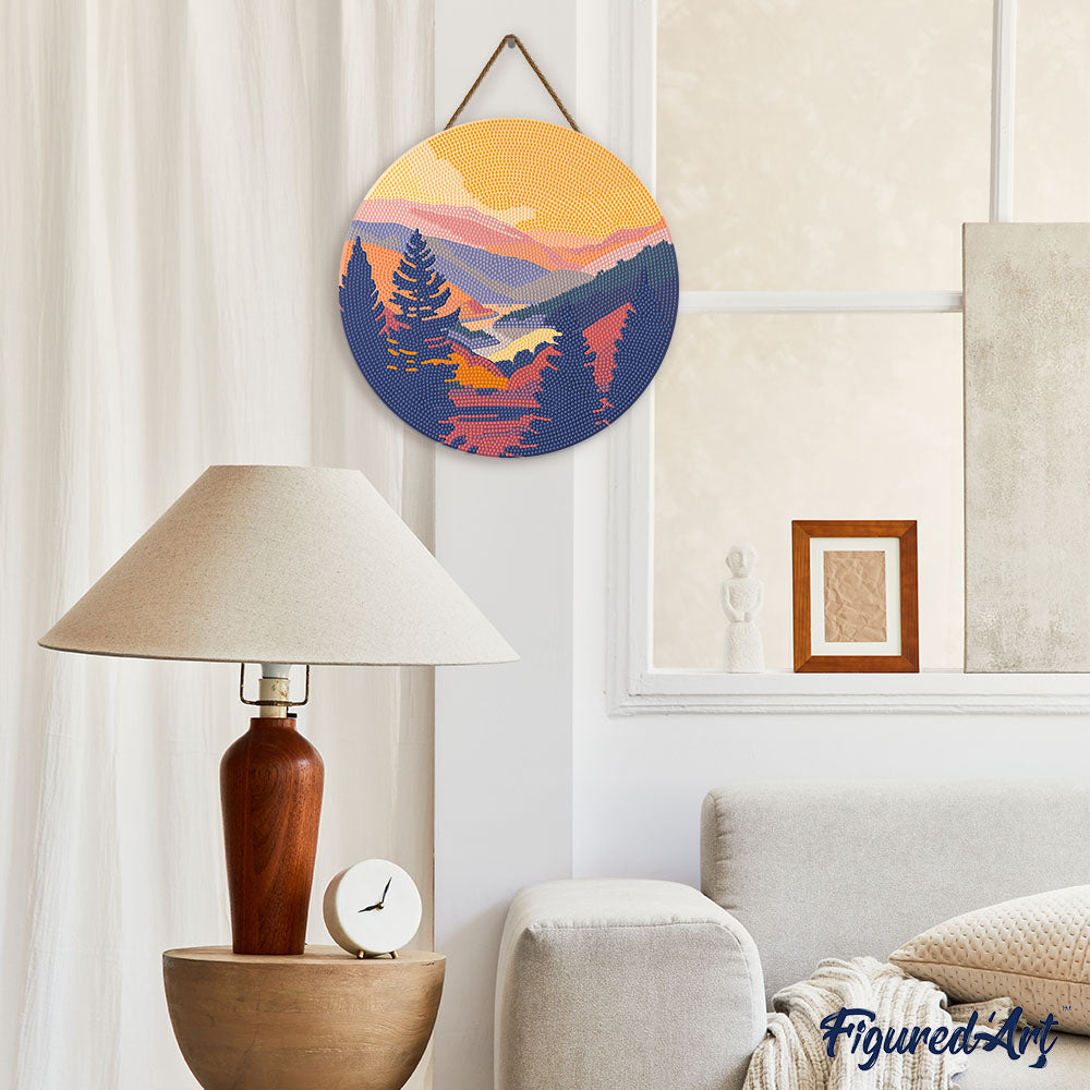 Diamond Painting on Wood Slice - Autumn Valley