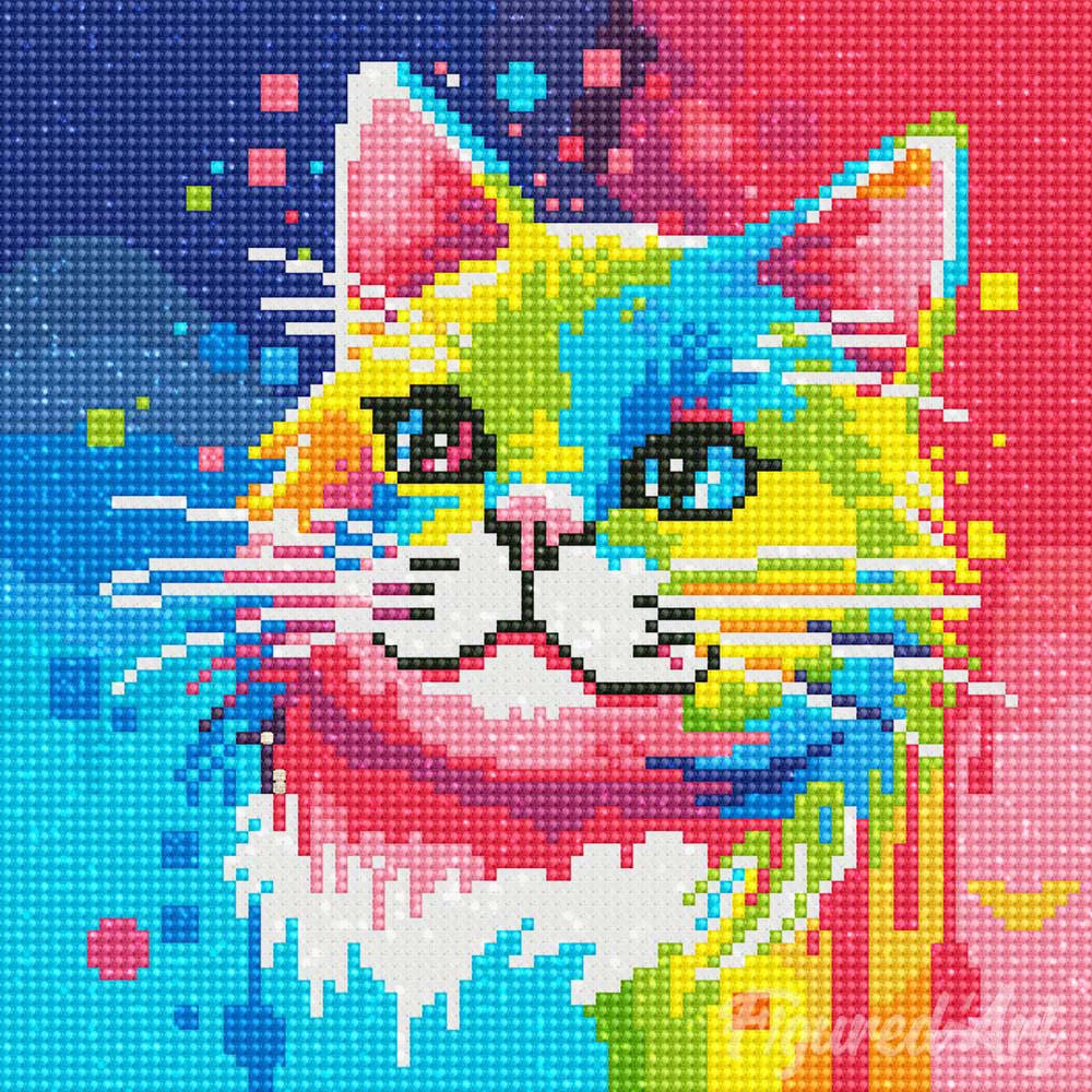 Mini Diamond Painting 10"x10" rolled - Cat Abstract Pop Art