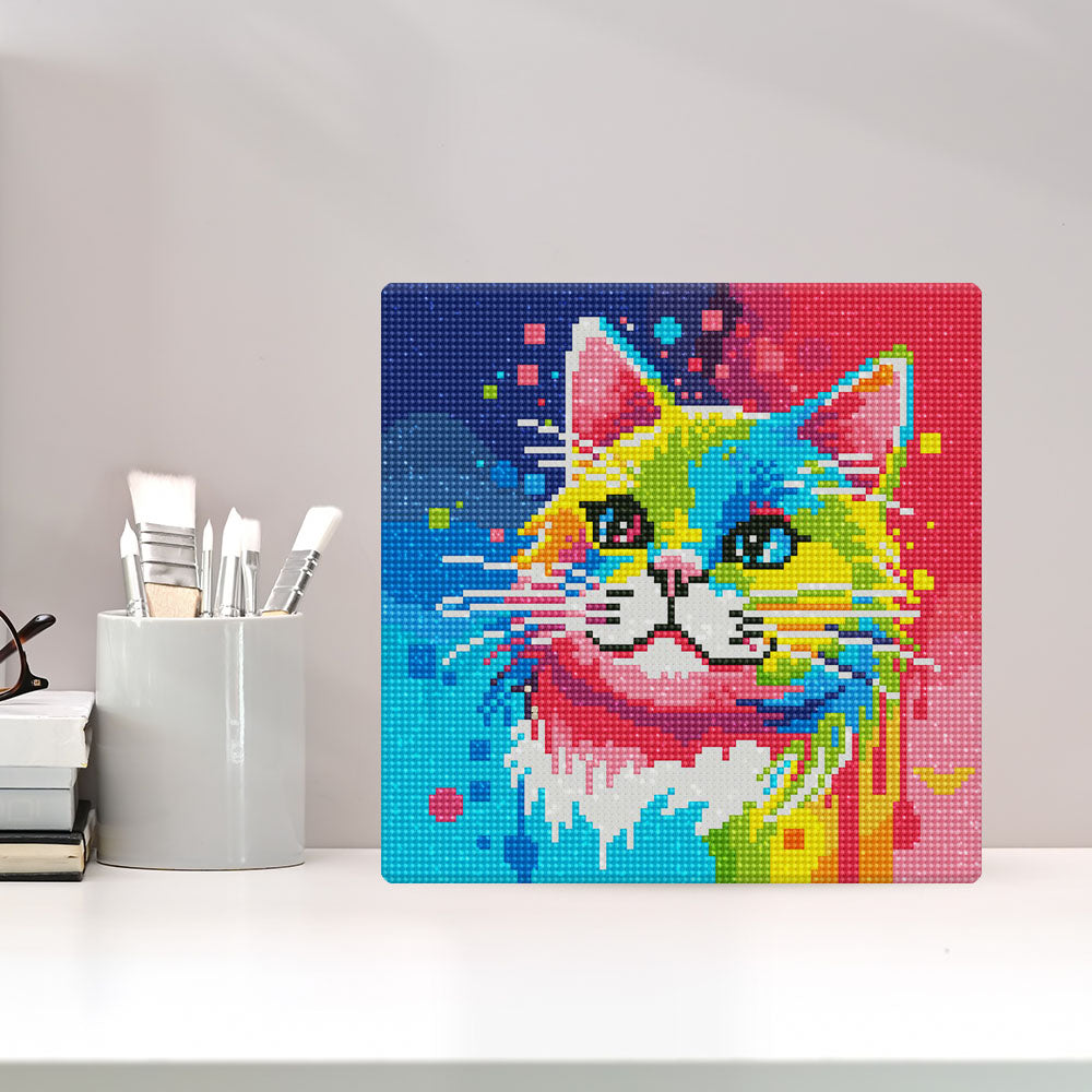 Mini Diamond Painting 10"x10" framed - Cat Abstract Pop Art