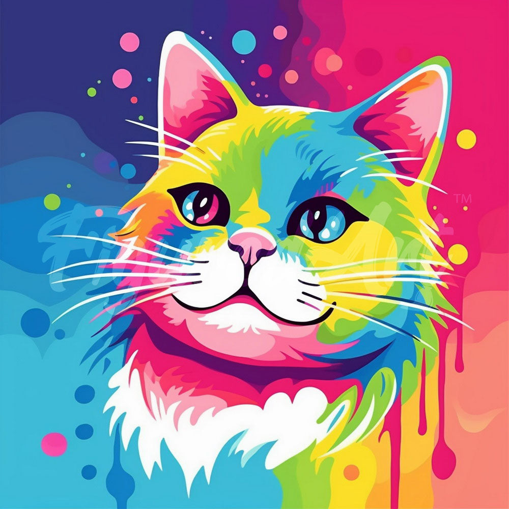 Mini Diamond Painting 10"x10" framed - Cat Abstract Pop Art
