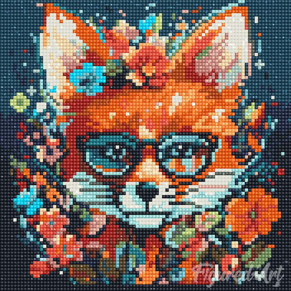 Mini Diamond Painting 10"x10" framed - Fantasy fox and flowers