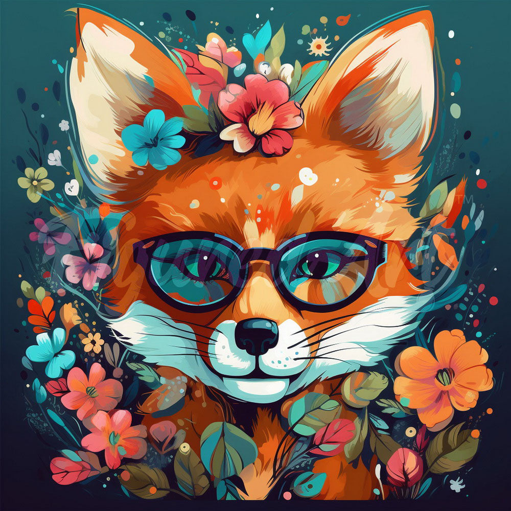 Mini Diamond Painting 10"x10" rolled - Fantasy fox and flowers