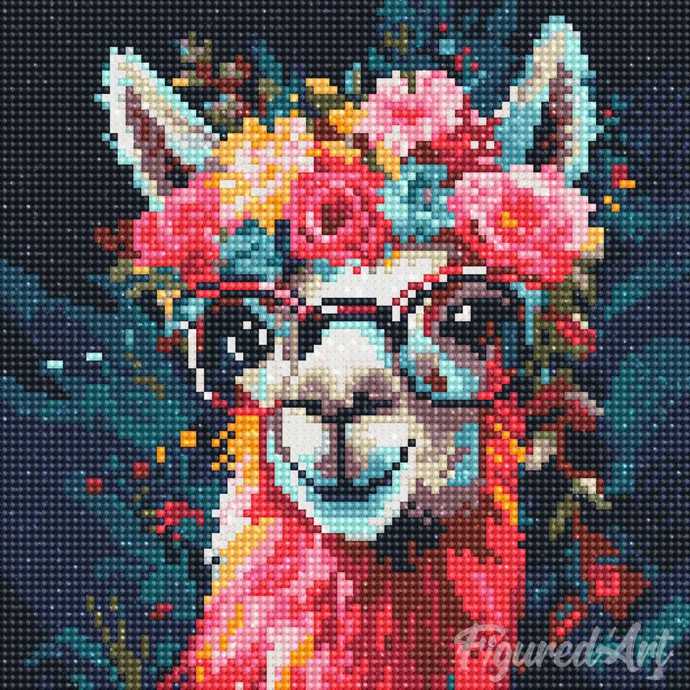 Mini Diamond Painting 10"x10" rolled - Fantasy llama and flowers