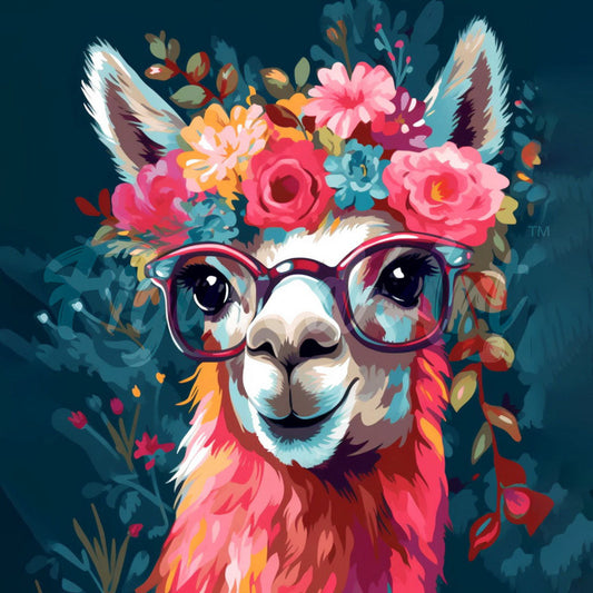 Mini Diamond Painting 10"x10" framed - Fantasy llama and flowers
