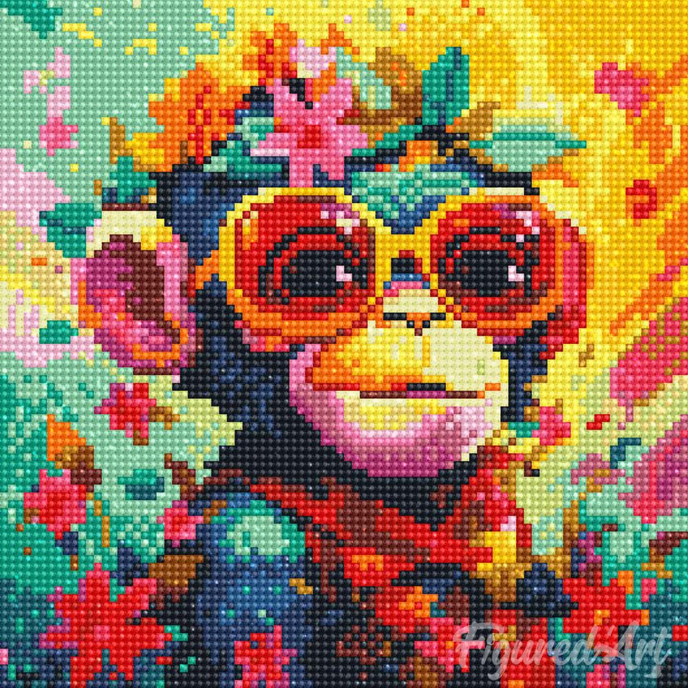 Mini Diamond Painting 10"x10" framed - Fantasy monkey and flowers