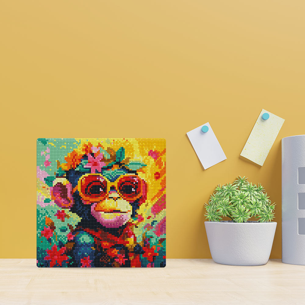 Mini Diamond Painting 10"x10" rolled - Fantasy monkey and flowers