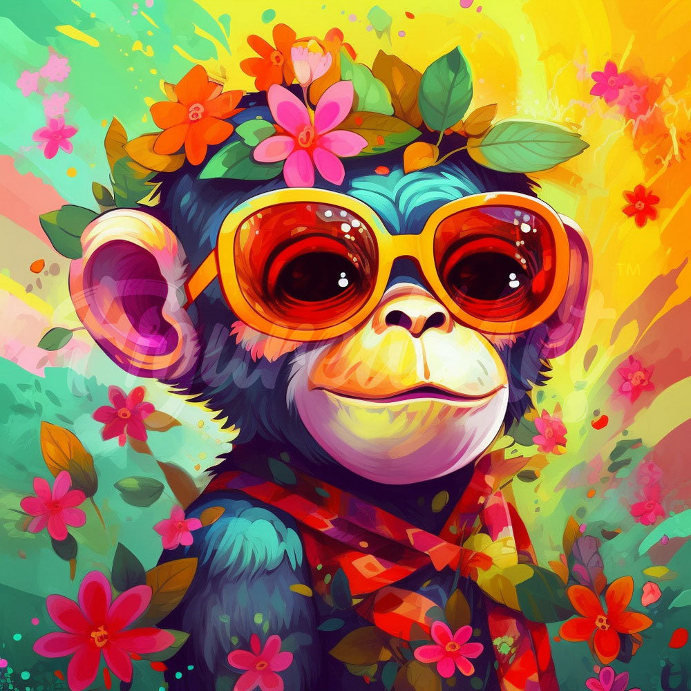 Mini Diamond Painting 10"x10" rolled - Fantasy monkey and flowers