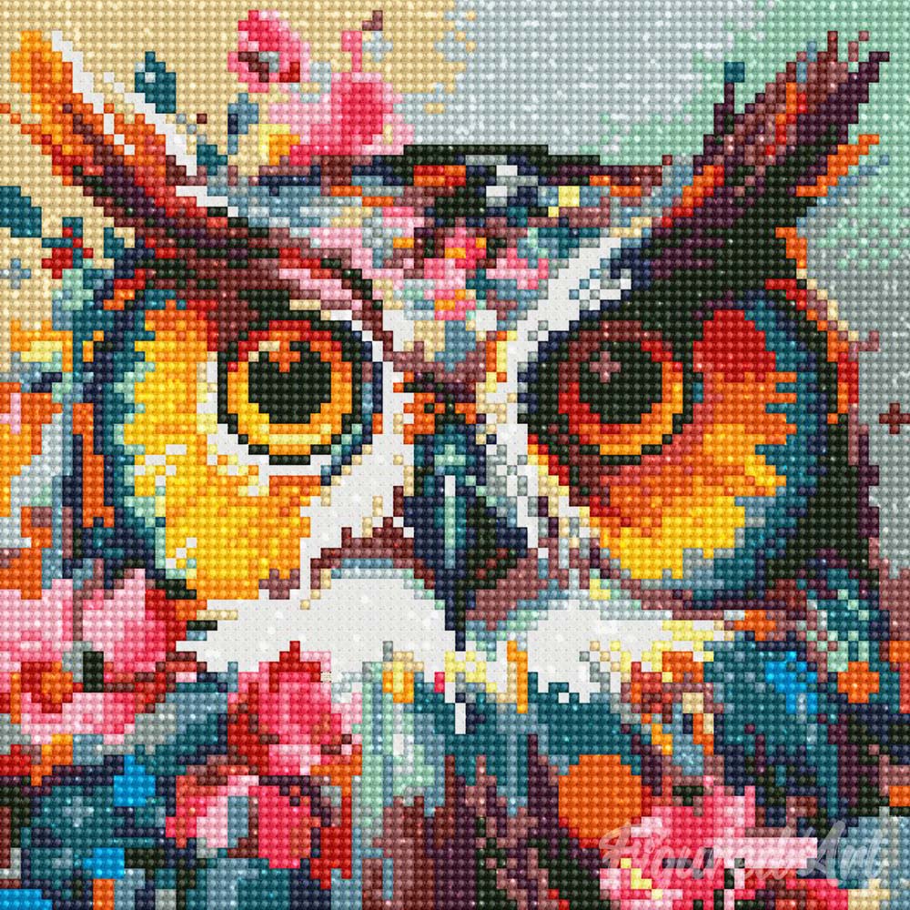 Mini Diamond Painting 10"x10" rolled - Fantasy owl with flowers