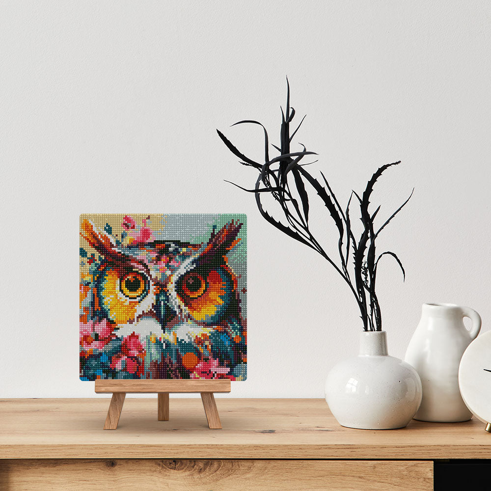 Mini Diamond Painting 10"x10" rolled - Fantasy owl with flowers
