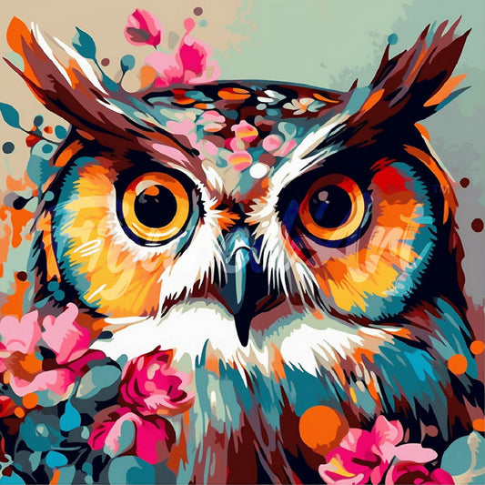 Mini Diamond Painting 10"x10" rolled - Fantasy owl with flowers