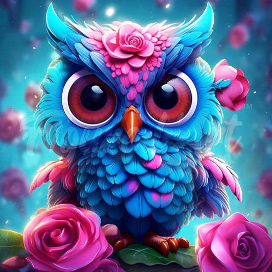 Mini Diamond Painting 10"x10" framed - Little Blue Owl