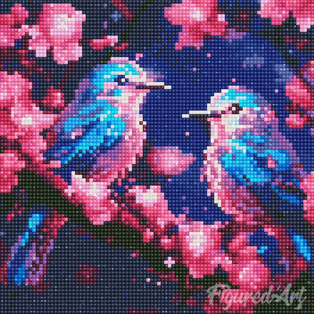 Mini Diamond Painting 10"x10" framed - Shimmering Bluebirds