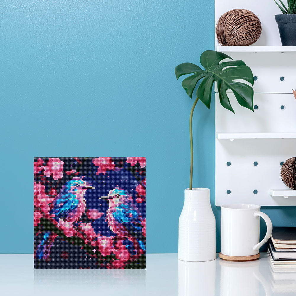 Mini Diamond Painting 10"x10" framed - Shimmering Bluebirds