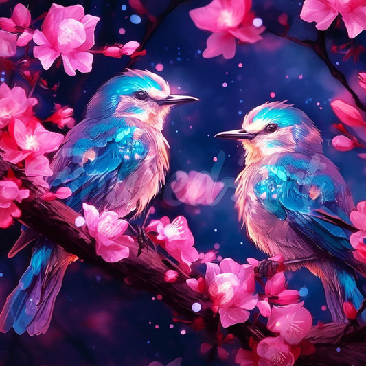 Mini Diamond Painting 10"x10" framed - Shimmering Bluebirds