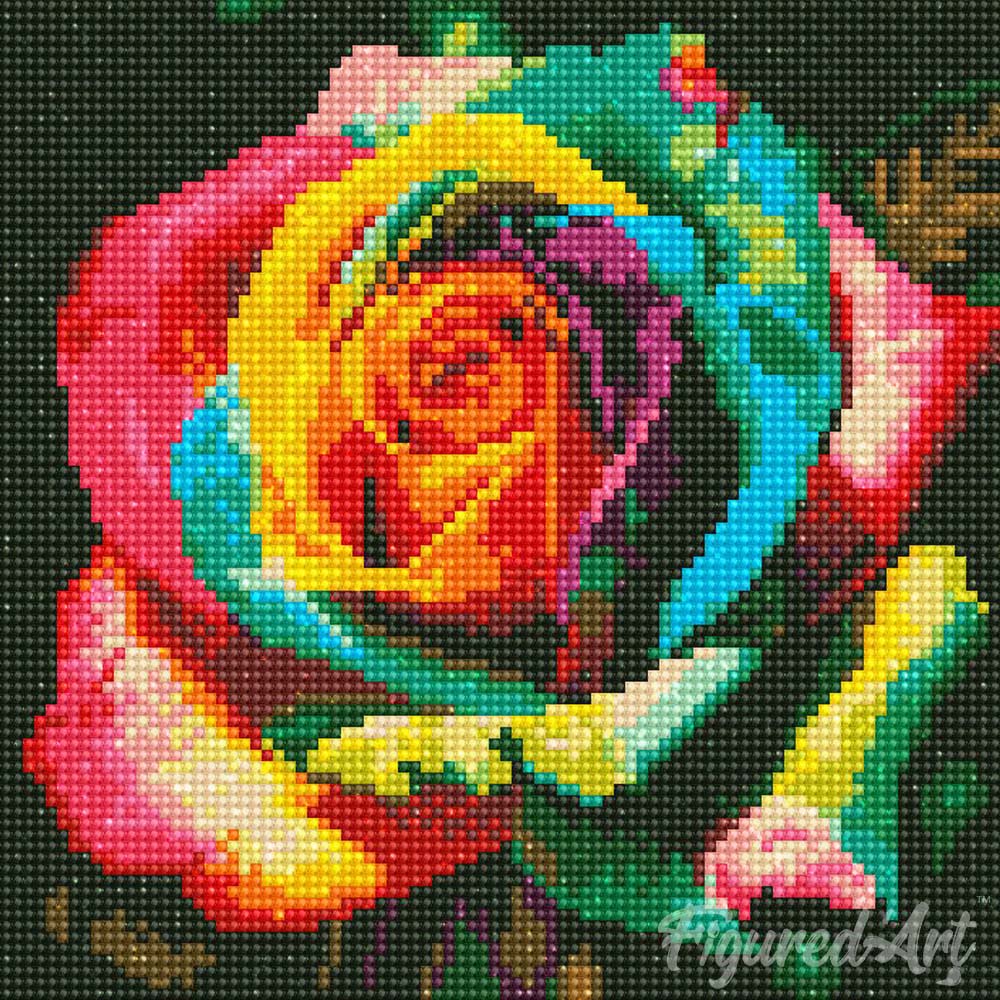 Mini Diamond Painting 10"x10" rolled - Multi-Colored Rose