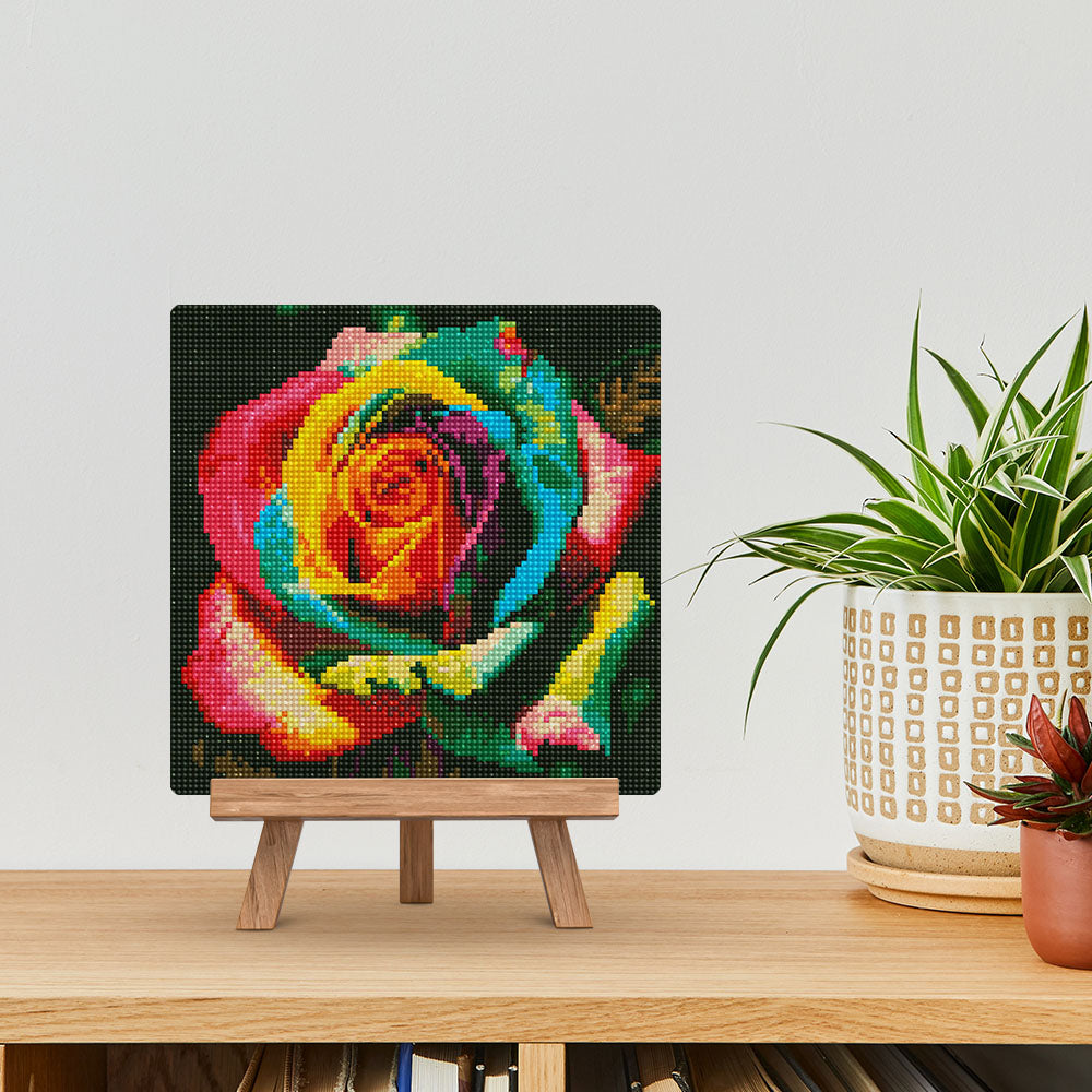Mini Diamond Painting 10"x10" framed - Multi-Colored Rose