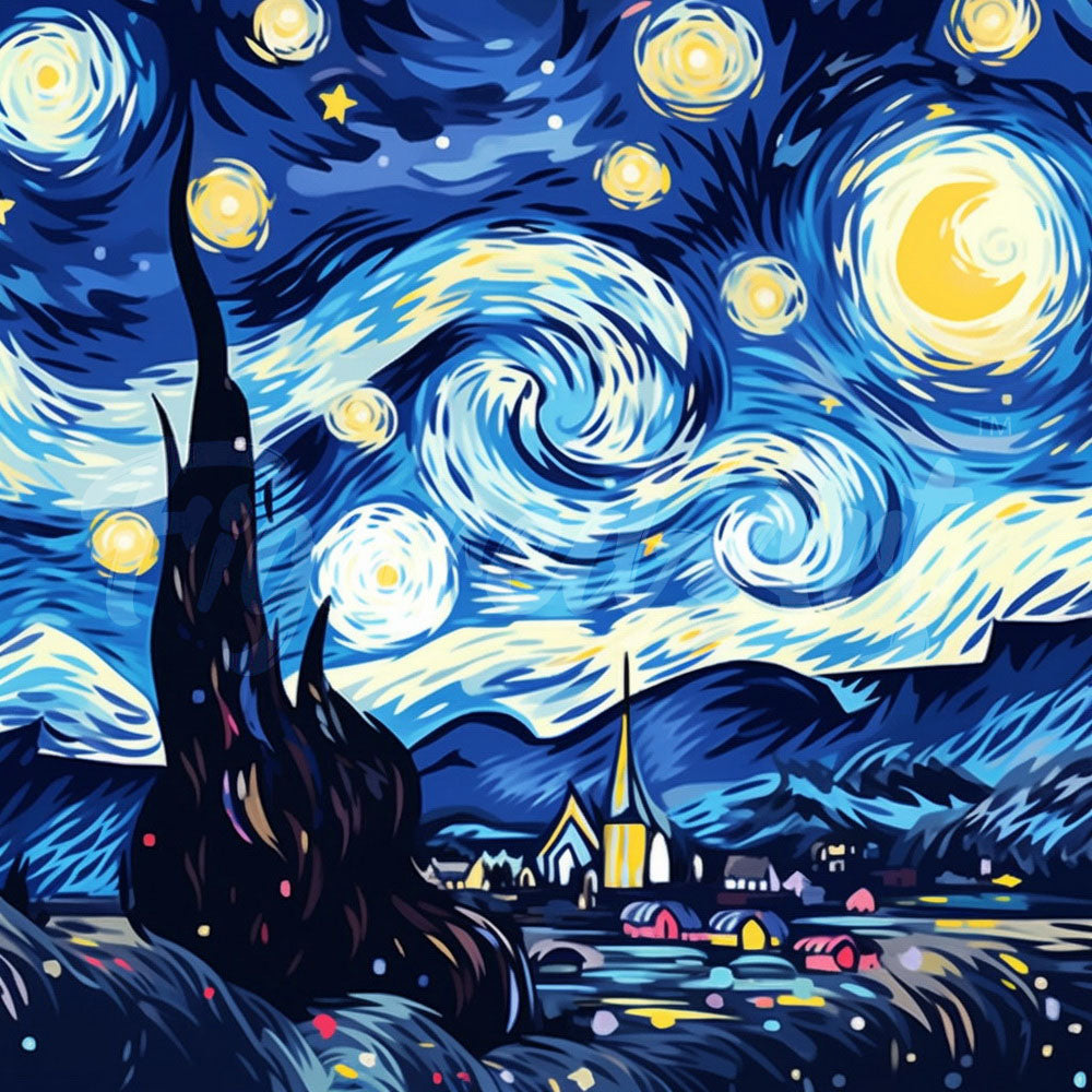 Mini Diamond Painting 10"x10" framed - Vibrant Starry Night