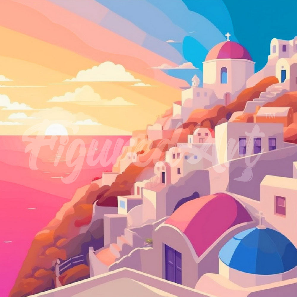 Mini Diamond Painting 10"x10" framed - Santorini Sunset