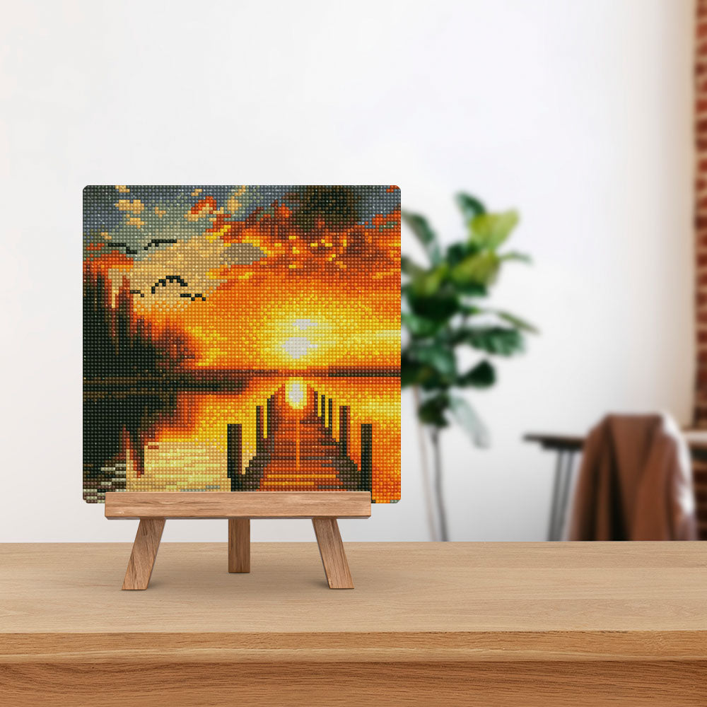 Mini Diamond Painting 10"x10" framed - Golden Lake Sunset