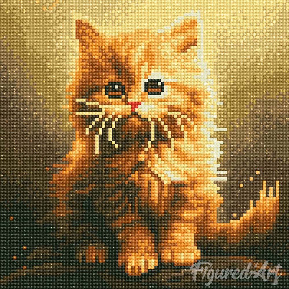 Mini Diamond Painting 10"x10" framed - Fluffy Orange Kitten