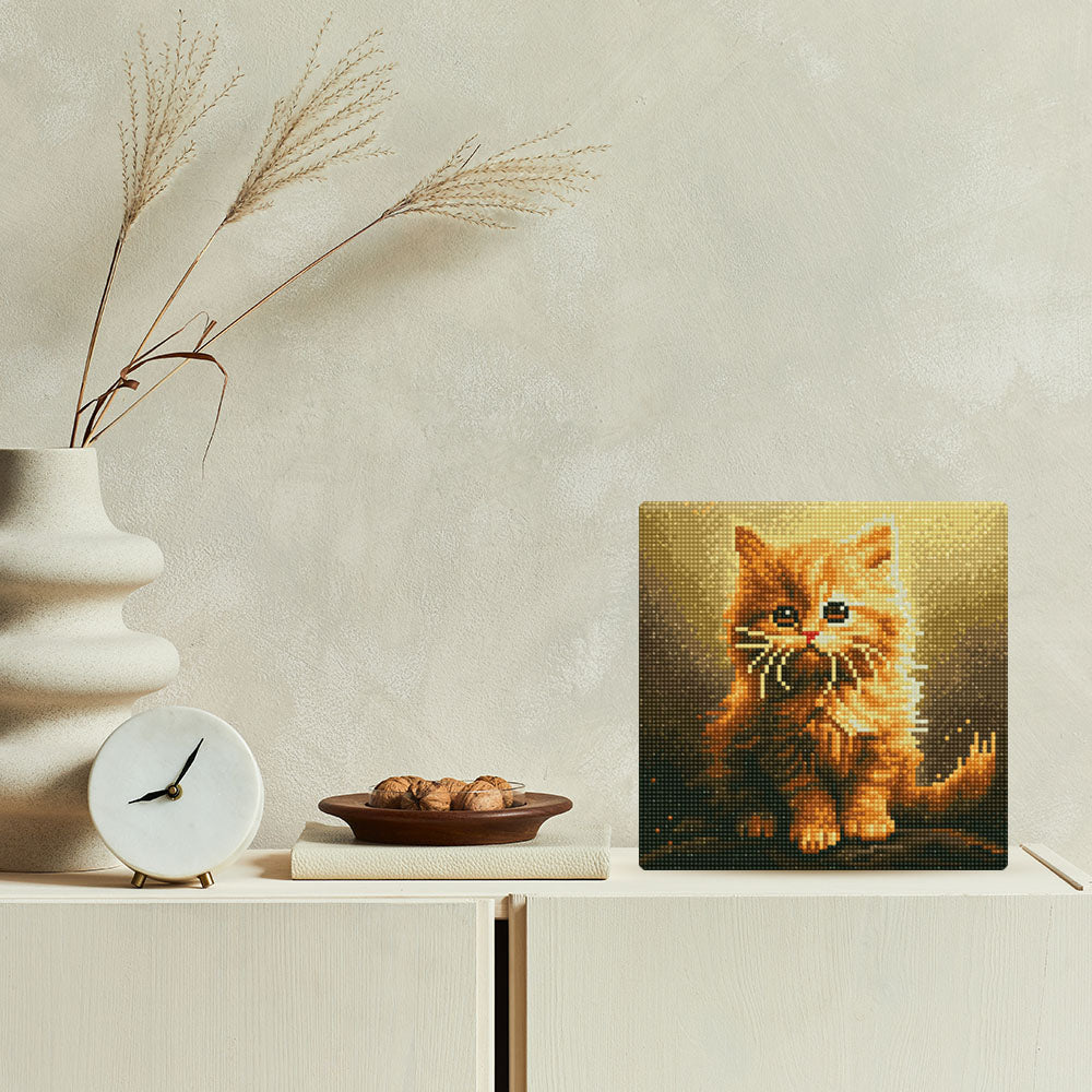 Mini Diamond Painting 10"x10" framed - Fluffy Orange Kitten