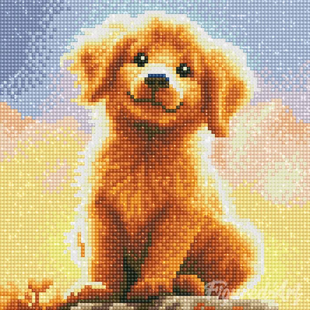 Mini Diamond Painting 10"x10" rolled - Cute Golden Retriever Pup