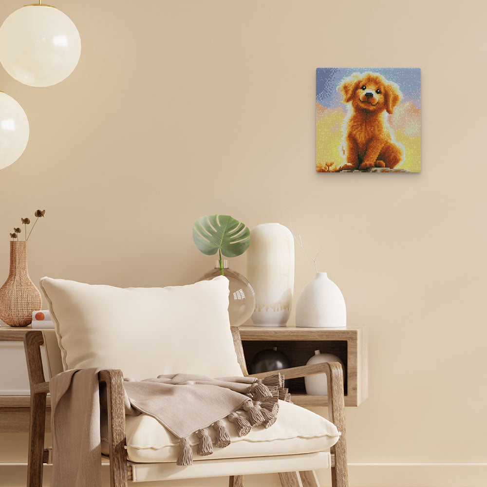 Mini Diamond Painting 10"x10" framed - Cute Golden Retriever Pup