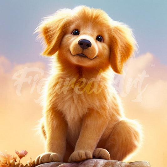 Mini Diamond Painting 10"x10" framed - Cute Golden Retriever Pup