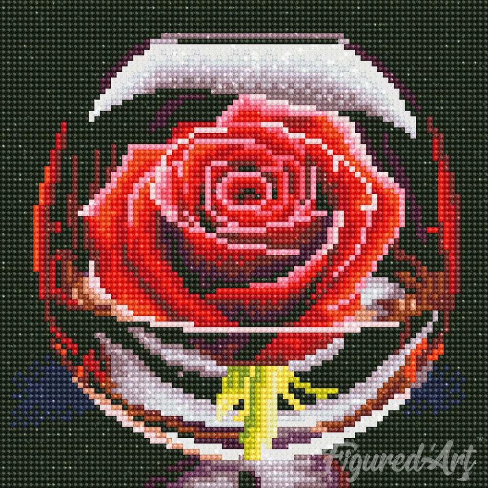 Mini Diamond Painting 10"x10" framed - Red Rose in the Glass