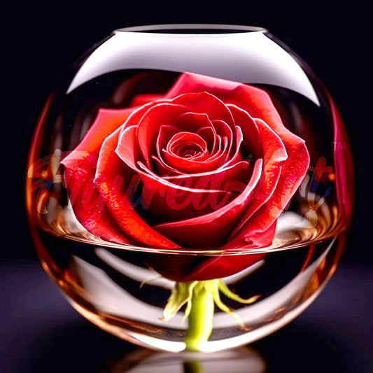 Mini Diamond Painting 10"x10" framed - Red Rose in the Glass